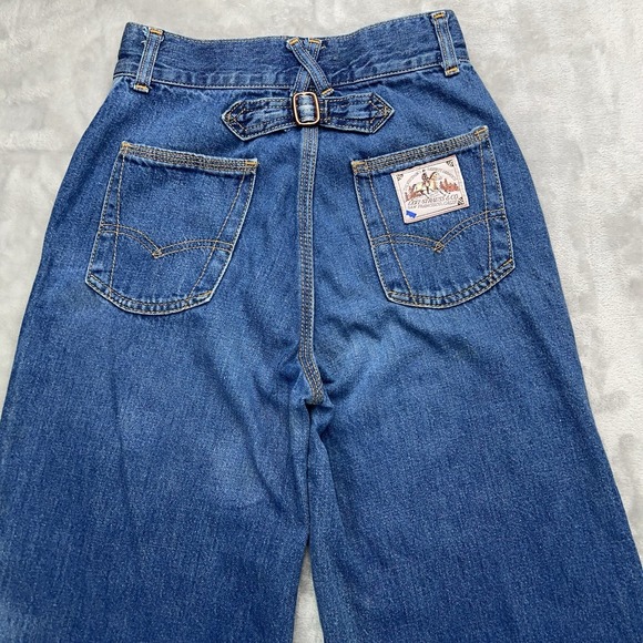Vintage LEVI'S Cinch Back Jeans Womens 9 Blue Wide Leg Bell Bottom 70s High Rise - Picture 7 of 16